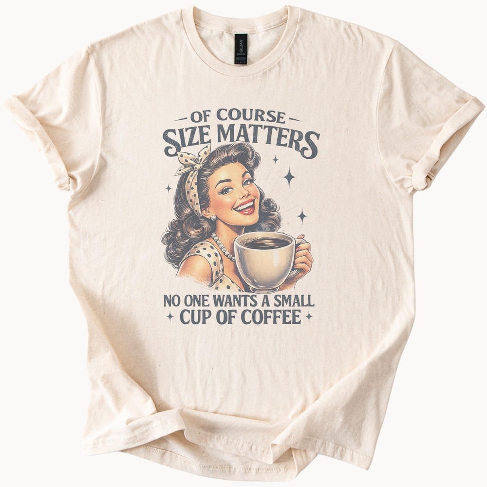 Retro Coffee Lover Graphic Tee Vintage 1940s Pin-Up Style Natural